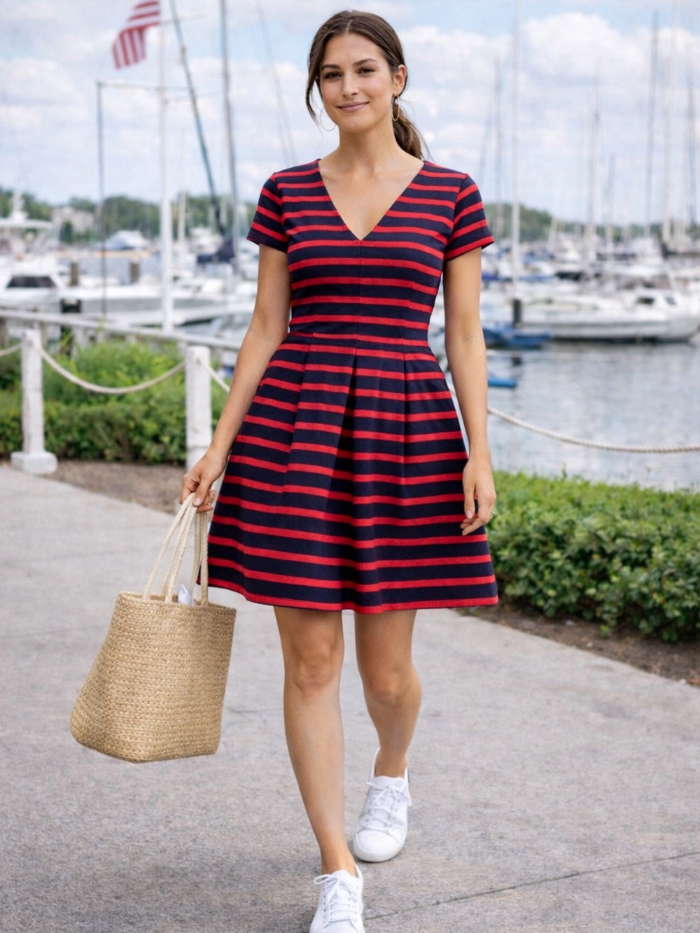 GAP Navy & Red Stripe Fit & Flare Dress | Size 00